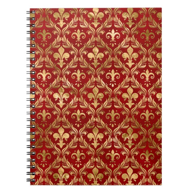Carnet Fleur de lis motif luxe rouge (Devant)
