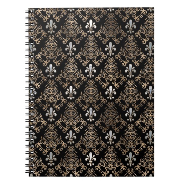Carnet Fleur de lis motif perle et or (Devant)