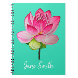 Carnet Fleur de lotus en aquarelle rose en beaux-arts