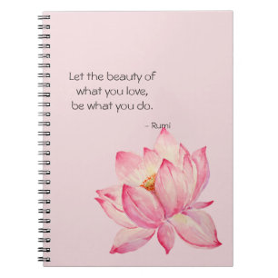 Carnet Fleur de lotus rose Citation de beauté de Rumi