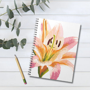 Carnet Fleur de lys rose Peinture florale à l'aquarelle