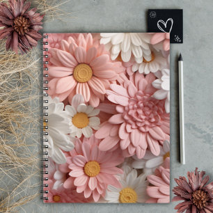Carnet Fleur de marguerite 3D rose et blanche