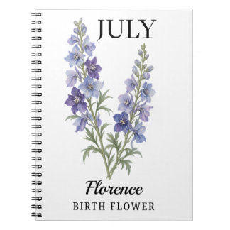 Carnet Fleur de naissance personnalisée de juillet Larksp
