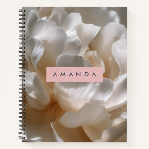 Carnet Fleur de Pivoine Blanche Élégante Personnalisée