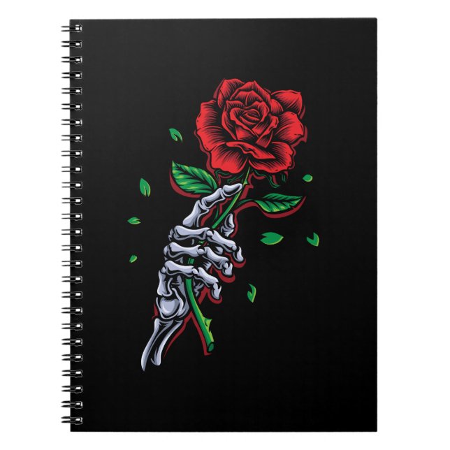 Carnet Fleur de rose rouge squelette (Devant)
