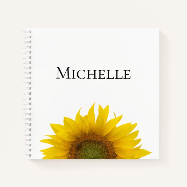 Carnet Fleur de soleil jaune Monogramme Bleu mou (Devant)