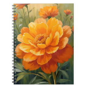 Carnet Fleur de Tagète Fleur Orange Peinte à l'Aquarell