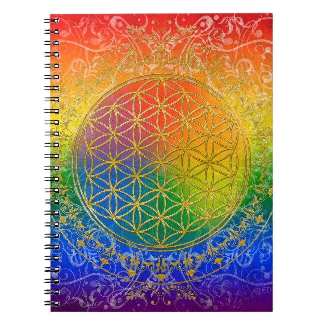 Carnet Fleur de vie - Ornement Arc-en-ciel or (Devant)