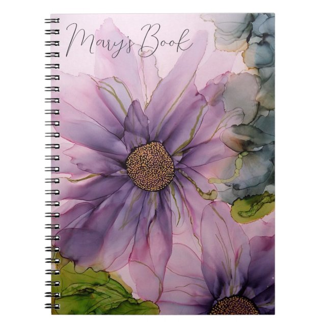 Carnet fleur d'encre d'alcool rose et violet (Devant)