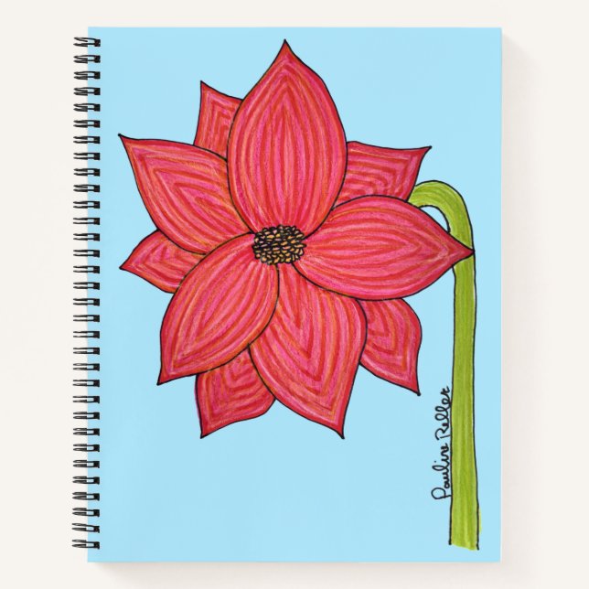 Carnet Fleur d'étoile rouge sur fond bleu (Devant)