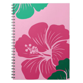 Carnet Fleur d'Hibiscus Rose Chaud avec Feuilles Vertes