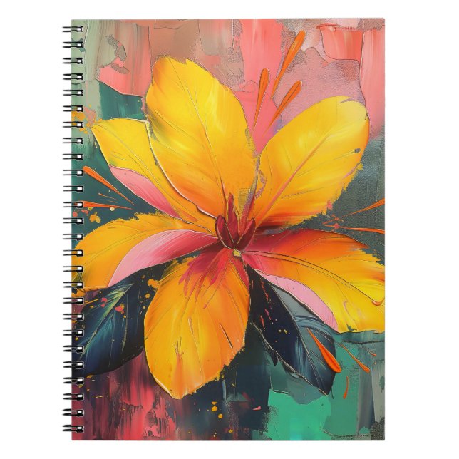 Carnet Fleur Dorée – Expression Florale Abstraite Vibrant (Devant)