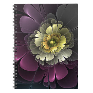 Carnet Fleur fractale grise pourpre moderne abstraite