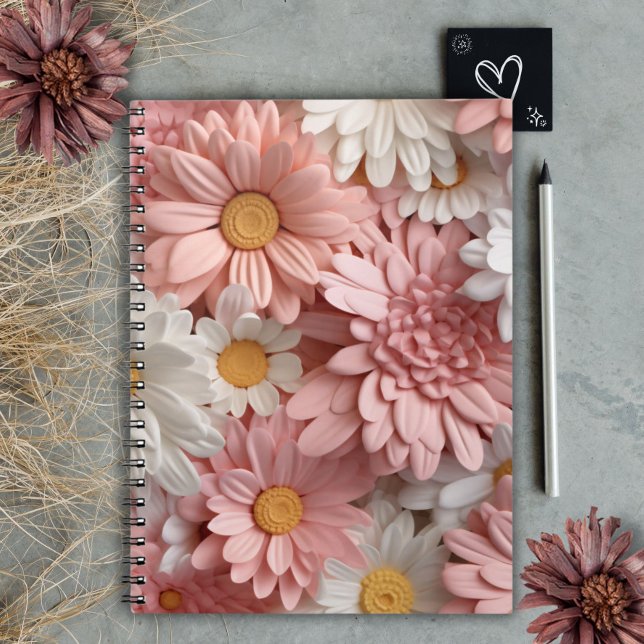 Carnet Fleur marguerite 3D rose et blanc (Créateur téléchargé)