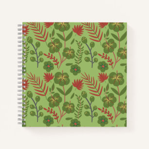 Carnet Fleur motif, branche, feuille fleurie verte sans s