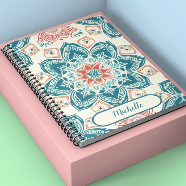 Carnet Fleur orientale et nom classique mandala (Oriental floral and mandala classical custom name notebook)