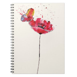 Carnet Fleur peinte stylisée de pavot d'aquarelle