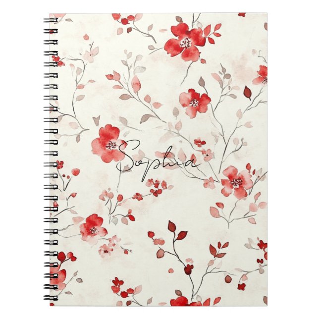 Carnet Fleur Rouge Crème   (Devant)