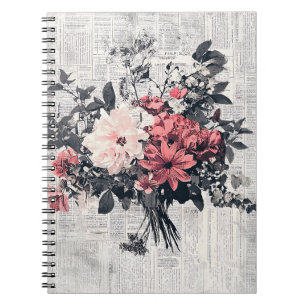 Carnet Fleur rustique et calligraphie - Papier Brown viei