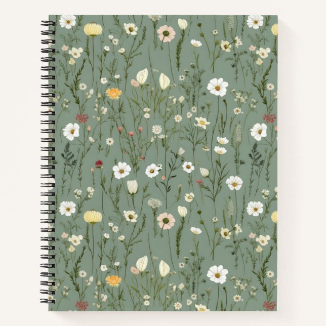 Carnet Fleur sauvage Dusty Sage Floral Vert (Devant)