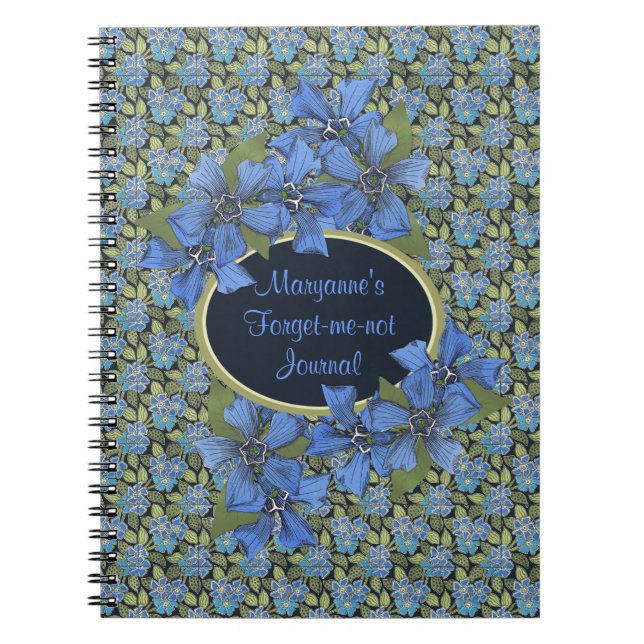 Carnet Fleur sauvage fait sur commande de myosotis (Devant)