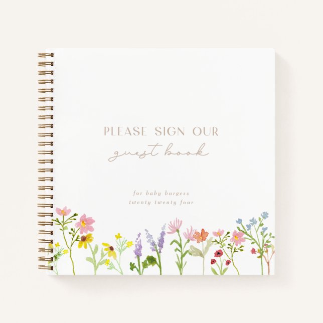 Carnet Fleur sauvage Floral Moderne Minimal Baby Guest Bo (Devant)