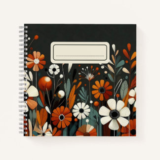 Carnet Fleur sauvage orange rustique aux accents dorés