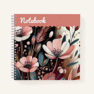 Carnet Fleur sauvage rose étiquette haut avec accents dor