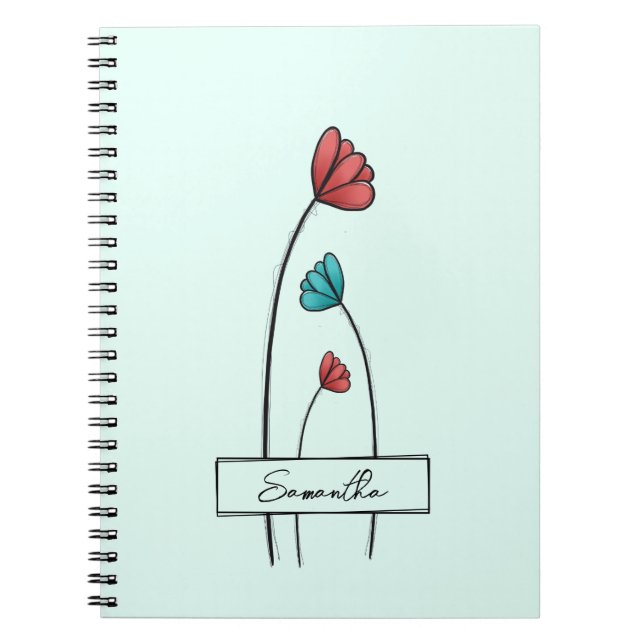 Carnet Fleur Turquoise rouge (Devant)