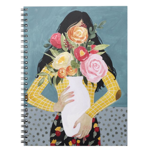 Carnet Fleur Vase Girl (Devant)