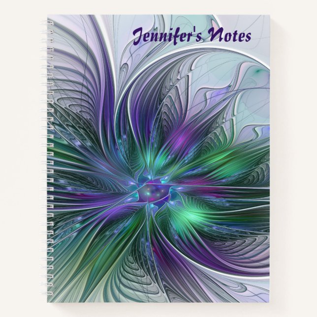Carnet Fleur vert violet Moderne Abstrait Nom fractal (Devant)