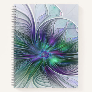 Carnet Fleur verte abstraite moderne fractale violette