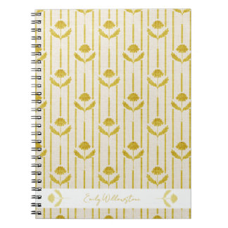 Carnet Fleur vintage sur fond rayé jaune moutarde