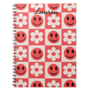 Carnet Fleurs à carreaux personnalisées et visages heureu