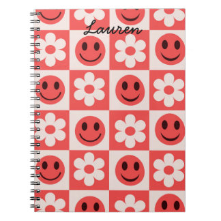 Carnet Fleurs À damiers personnalisées et faces joyeuses