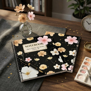 Carnet Fleurs à l'aquarelle noir et beige pour les étudia