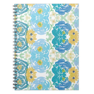 Carnet Fleurs aquarelles bleues et jaunes