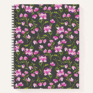 Carnet Fleurs aquarelles bohèmes - Rose et Gris