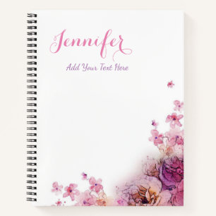Carnet Fleurs aquarelles personnalisées Roses Modèle élég