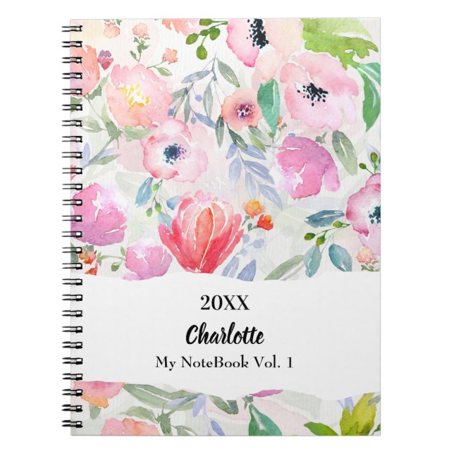Carnet Fleurs aquarelles rose violet (Devant)