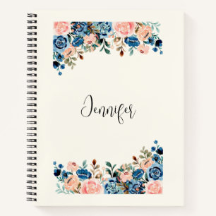 Carnet Fleurs aquarelles roses et bleues