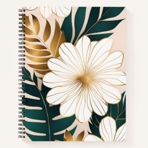 Carnet Fleurs blanches élégantes avec feuillage vert et o
