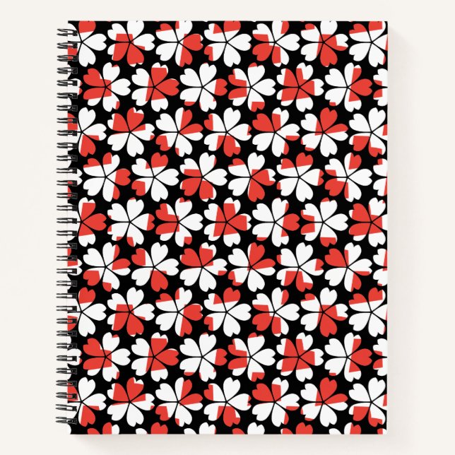 Carnet Fleurs blanches rouges mignons motif (Devant)