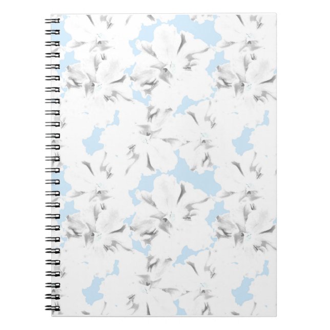 Carnet Fleurs blanches sur bleu clair. (Devant)