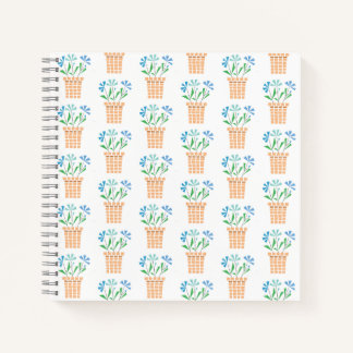 Carnet Fleurs bleues dans des pots tissés