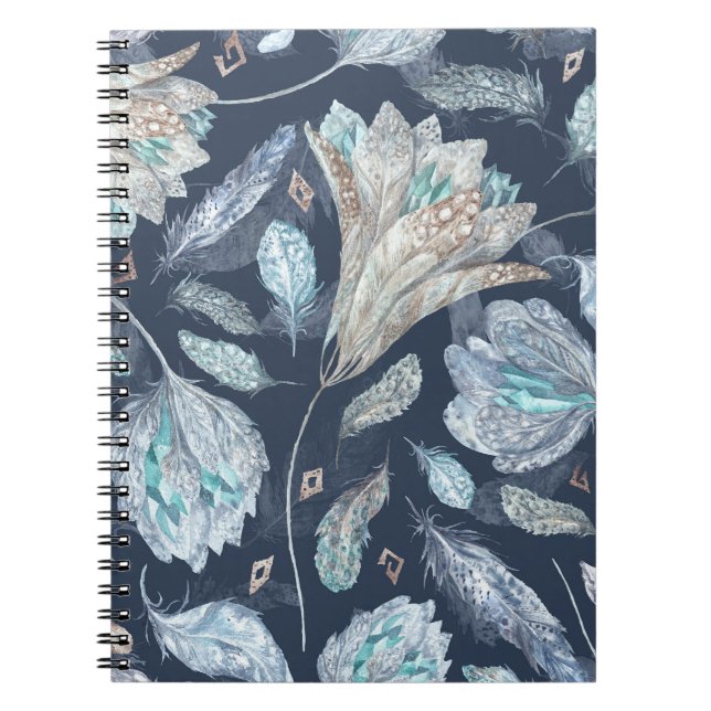 Carnet Fleurs Boho Chic : Aquarelle bleu foncé P (Devant)