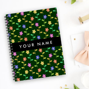 Carnet Fleurs colorées, Arrière - plan vert, Noir