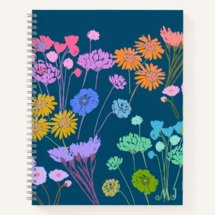Carnet Fleurs colorées brillantes Turquoise foncé+Initial