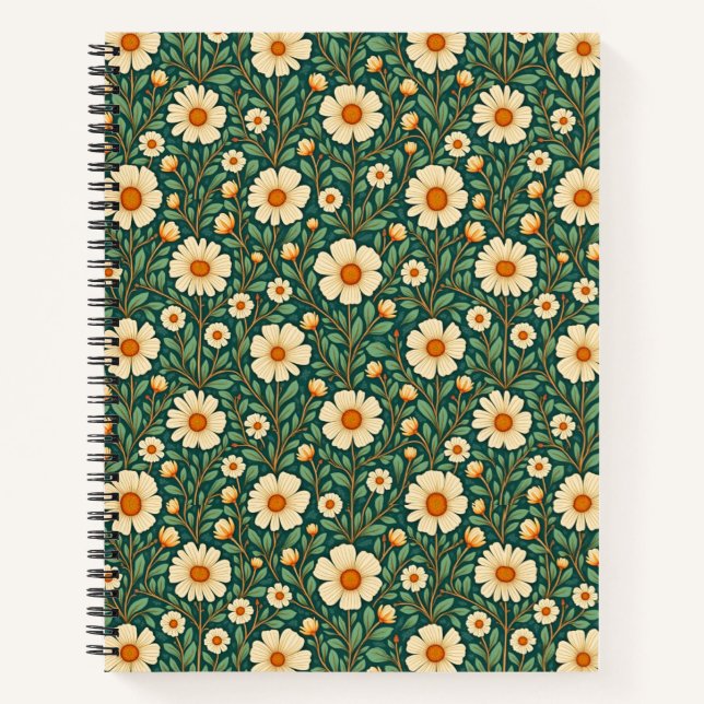 Carnet Fleurs crème sur fond vert (Devant)