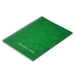 Carnet Fleurs croisées vertes en daim look cuir